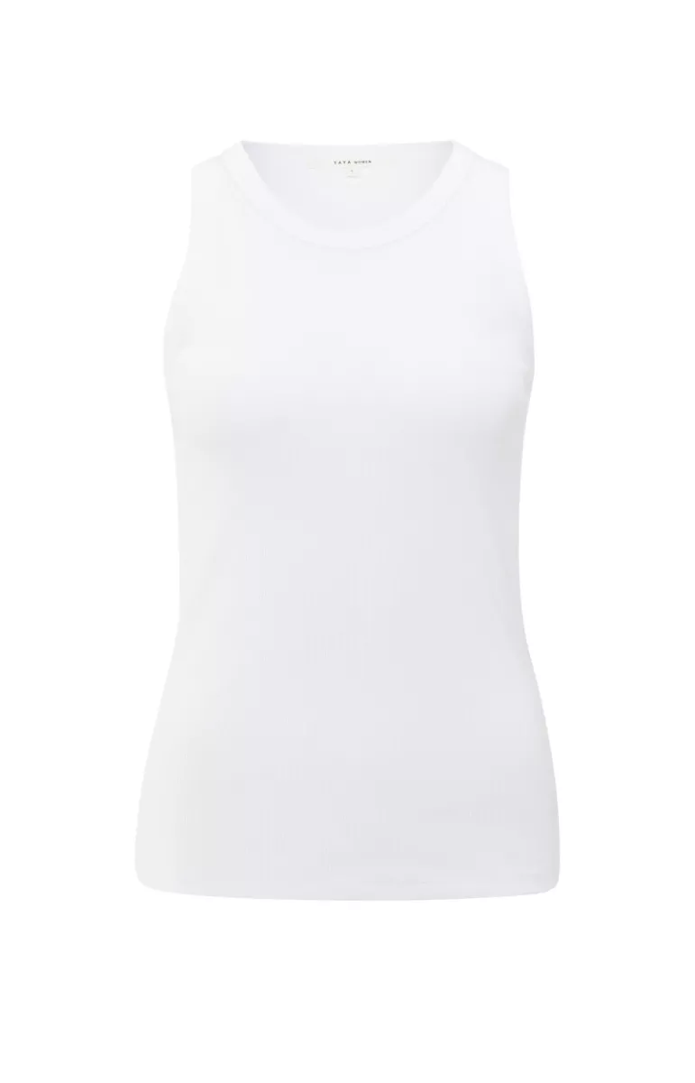 YAYA-Ribbed singlet with back print; Cotton/Elastane-01-729041-506-00000-OFF WHITE