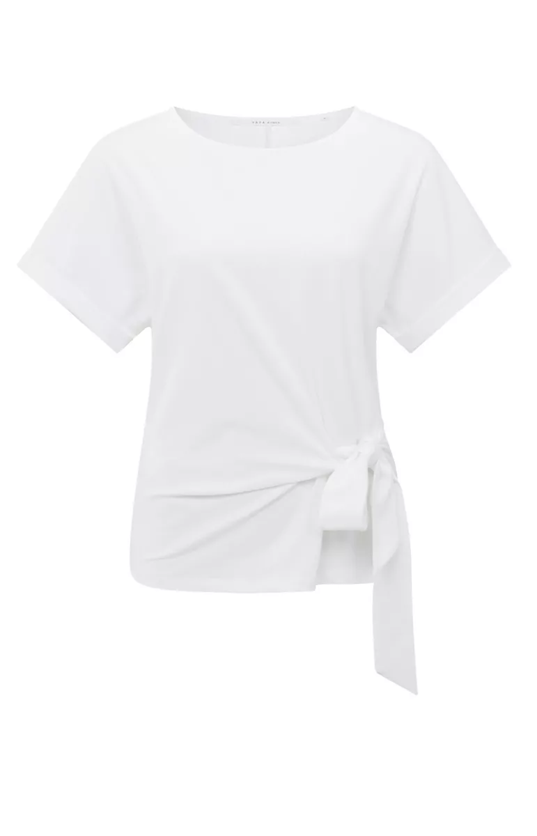 YAYA-T-shirt with knotted detail; Cotton/Elastane-01-709093-506-00000-OFF WHITE
