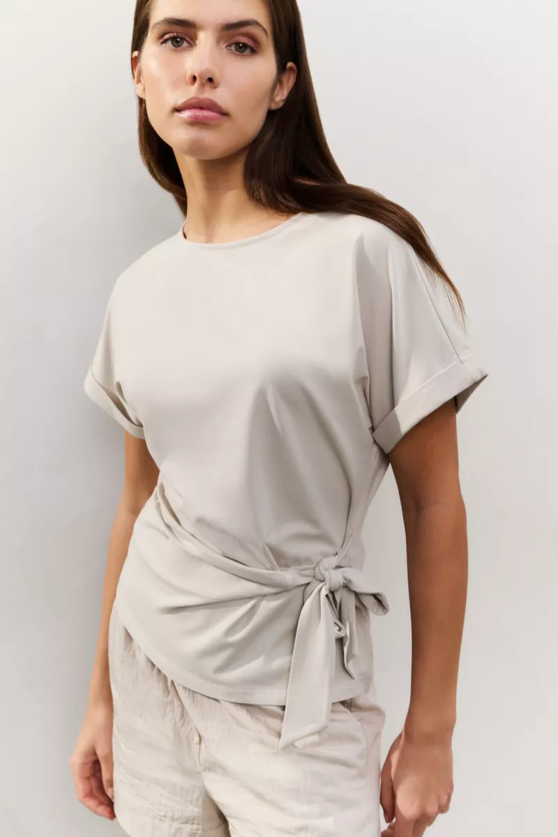 YAYA-T-shirt with knotted detail; Cotton/Elastane; 44501-01-709093-506-44501-BEIGE
