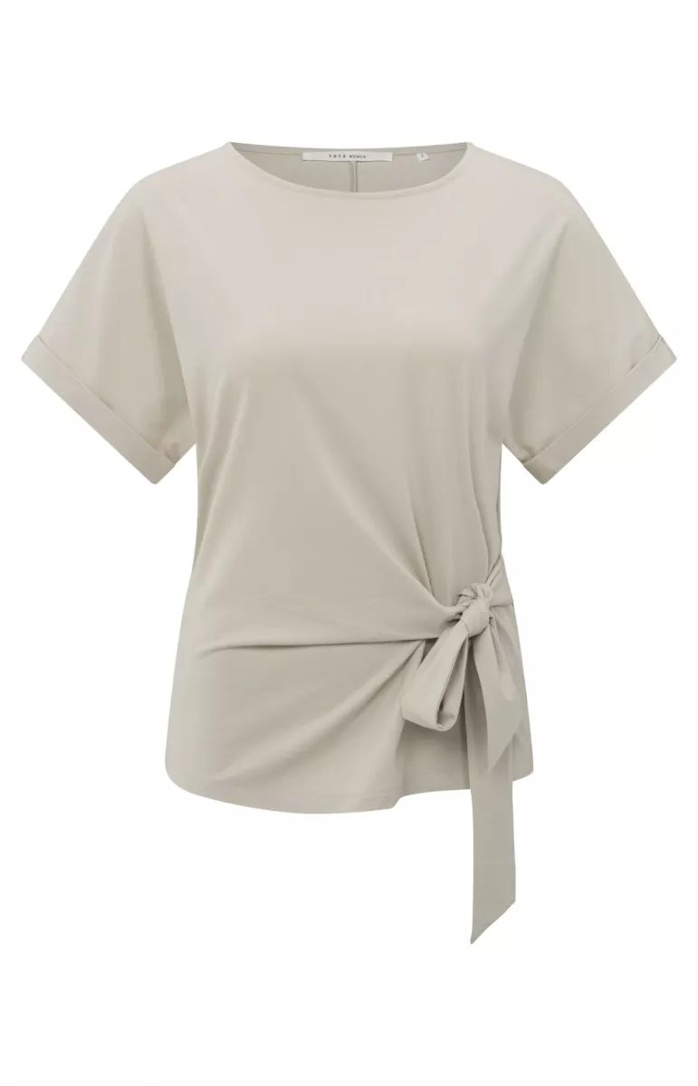 YAYA-T-shirt with knotted detail; Cotton/Elastane; 44501-01-709093-506-44501-BEIGE