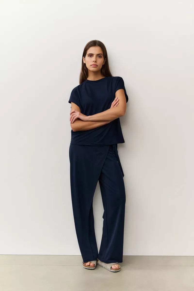 YAYA-Trousers with wrap skirt; Lyocell/Polyamide-01-309199-506-94010-NAVY