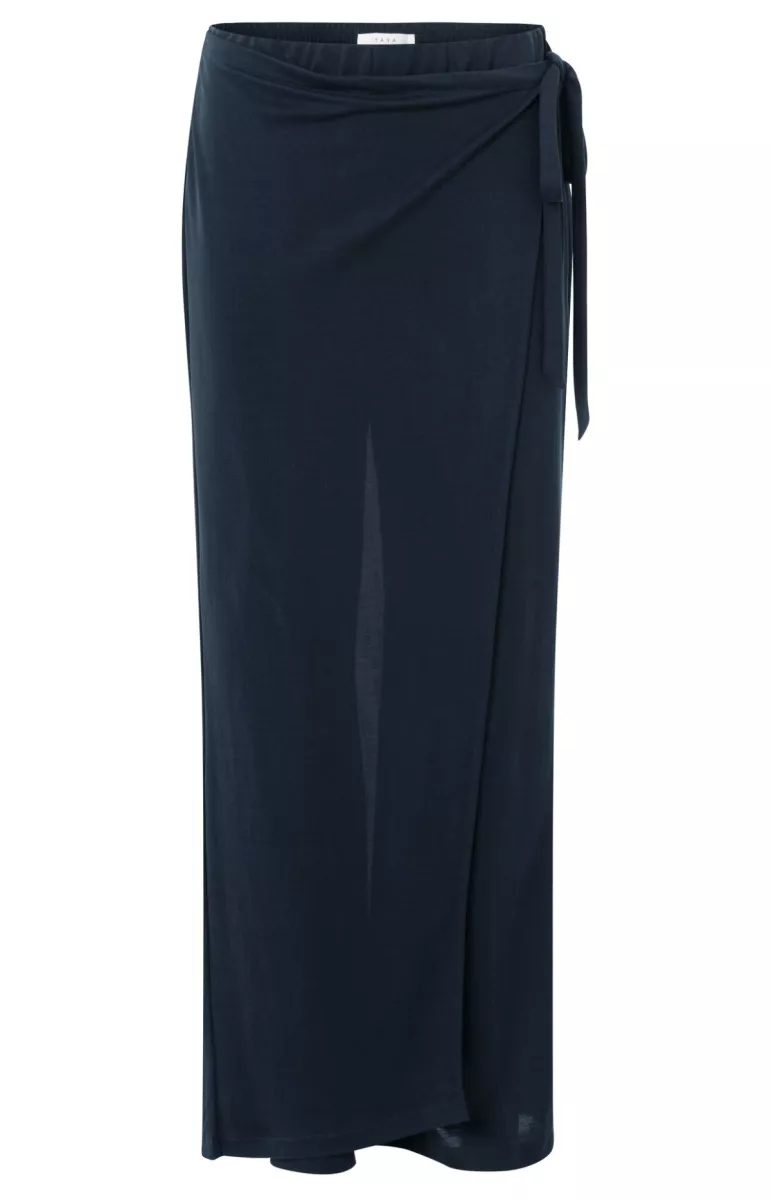 YAYA-Trousers with wrap skirt; Lyocell/Polyamide-01-309199-506-94010-NAVY