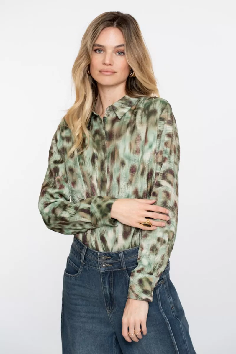 GEISHA-Blouse print-53659-20-530 green/brown-LEGERGROEN