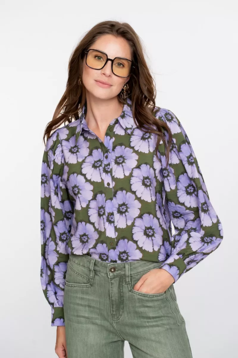 GEISHA-Blouse print flowers-53609-20-380 purple/green-PAARS