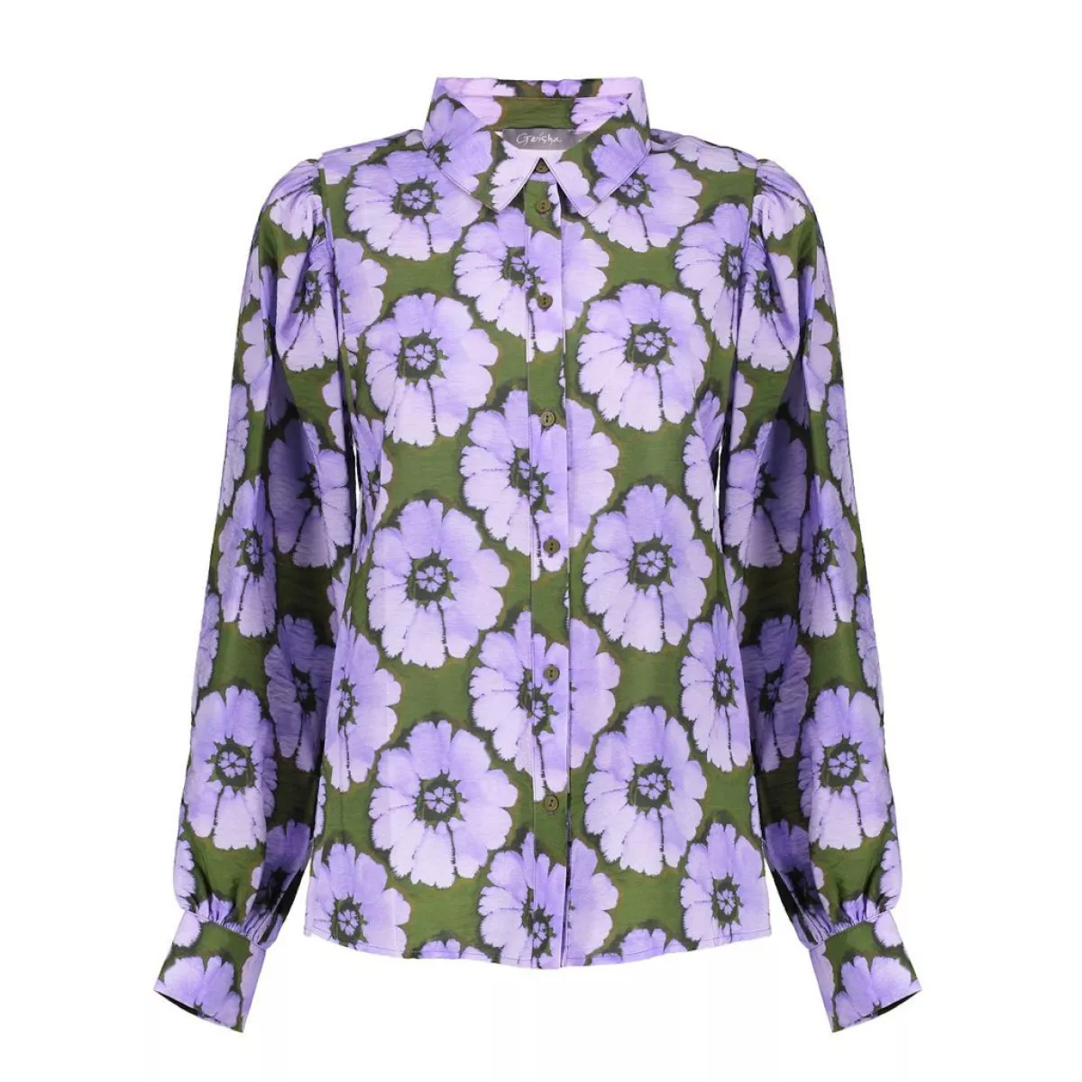 GEISHA-Blouse print flowers-53609-20-380 purple/green-PAARS