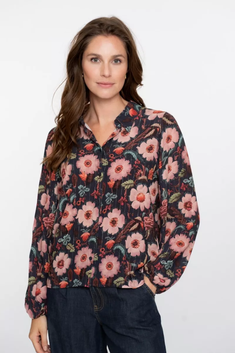 GEISHA-Blouse print flowers-53610-20-625 blue/pink-LILA