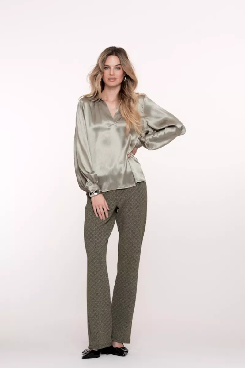GEISHA-PAnts jacquard lurex-51684-20-530 green/black-GROEN