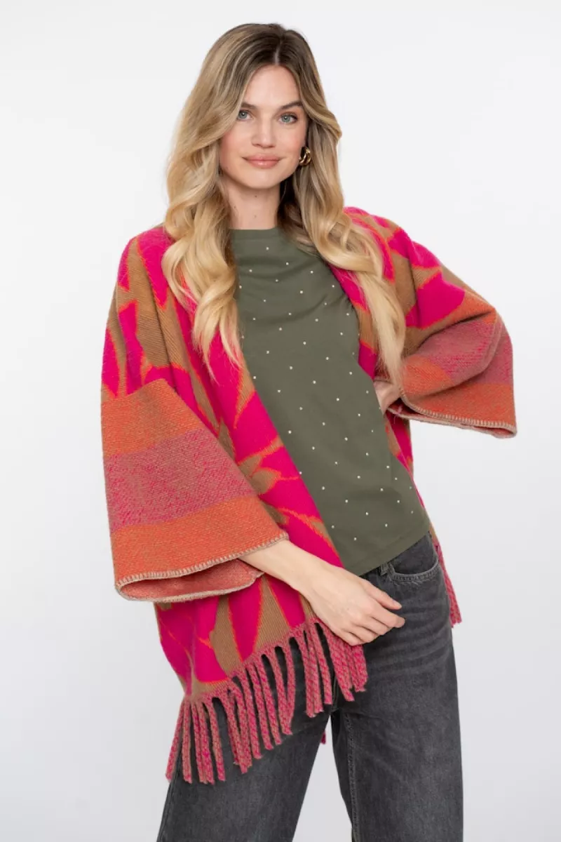 GEISHA-Poncho flower-54546-20-735 camel/fuchsia-CAMEL