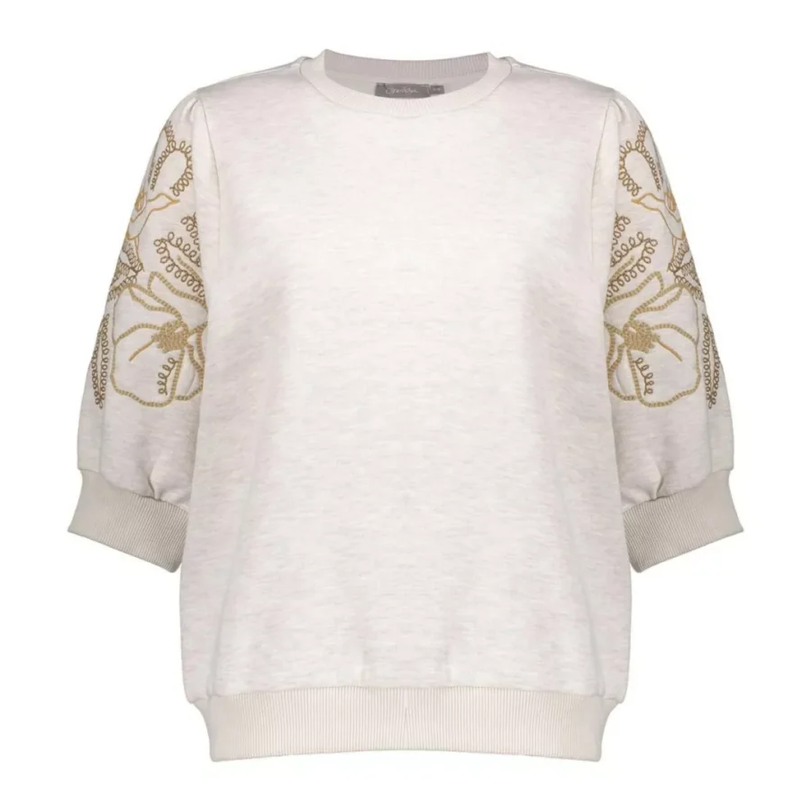 GEISHA-Sweater short sleeve embroidery-52592-24-715 beige melange-CREME