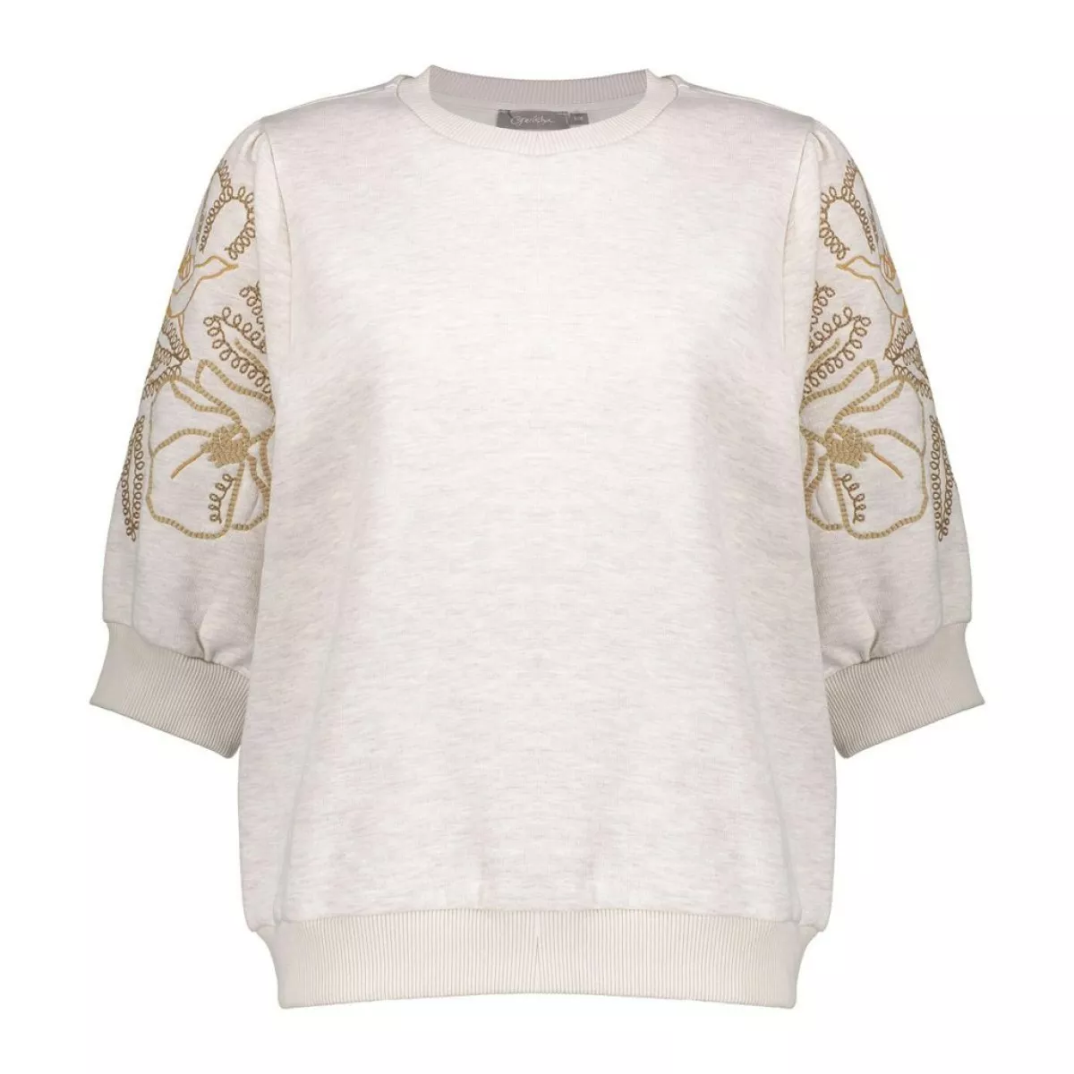 GEISHA-Sweater short sleeve embroidery-52592-24-715 beige melange-CREME