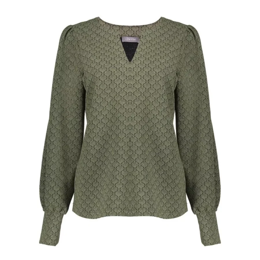 GEISHA-Top print-52530-20-530 green/black-LEGERGROEN