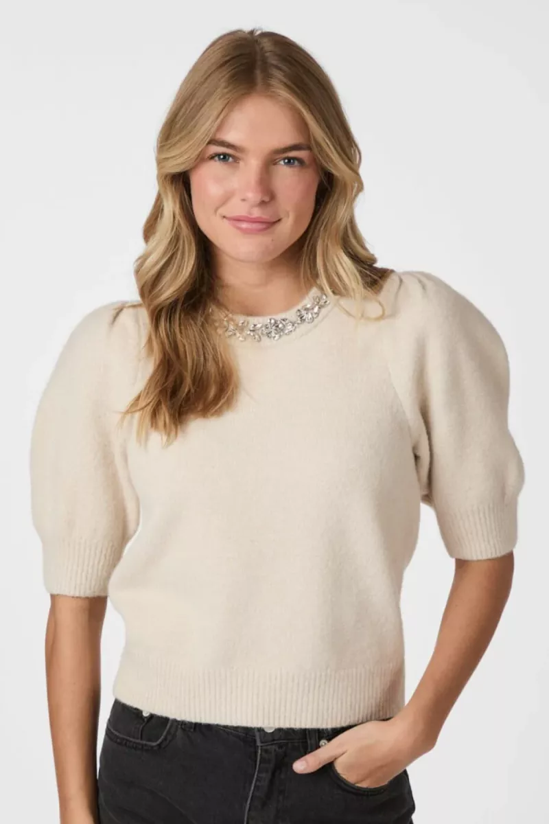 Neo Noir-Maia Stone Knit Blouse-162914-124 Ivory-IVOOR