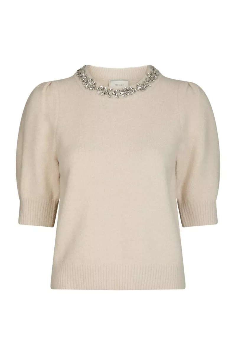 Neo Noir-Maia Stone Knit Blouse-162914-124 Ivory-IVOOR