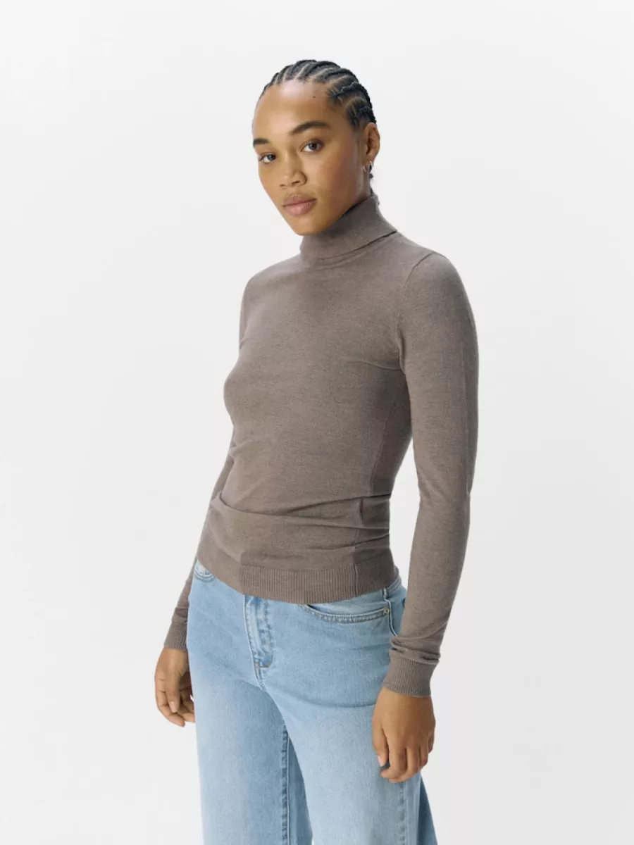 OBJECT-OBJTHESS L/S ROLLNECK KNIT PULLOVER-23033228-Morel-BRUIN