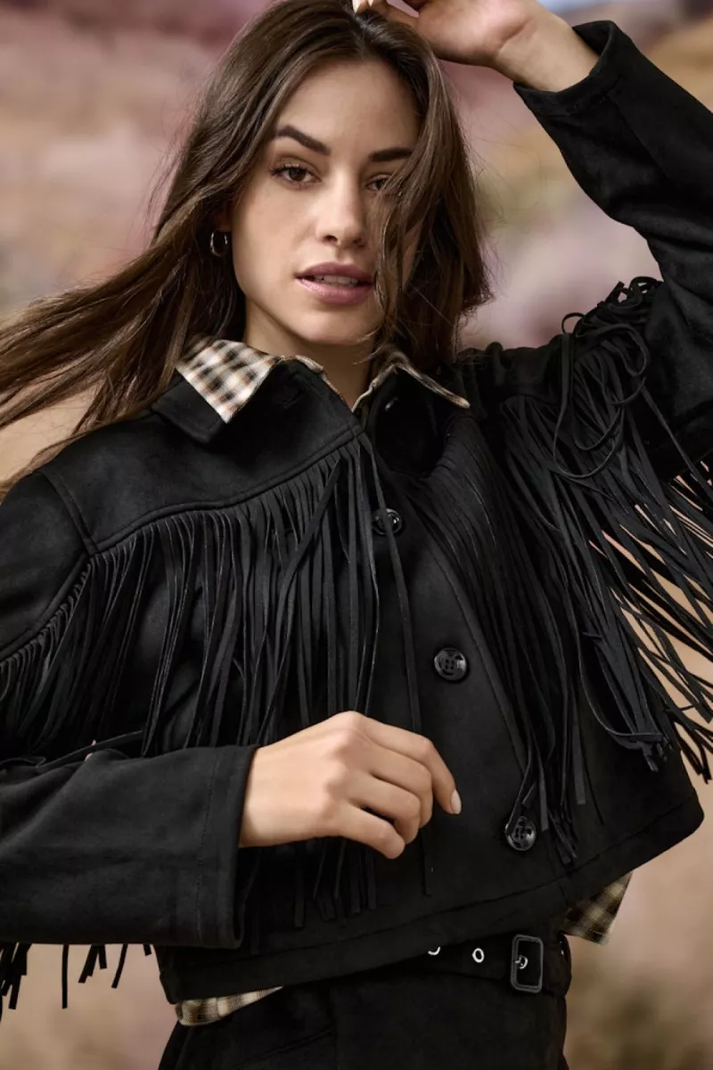 ONLY-ONLDIANE LIFE FAUX SUEDE FRINGES OT-15354896-Black-BLACK