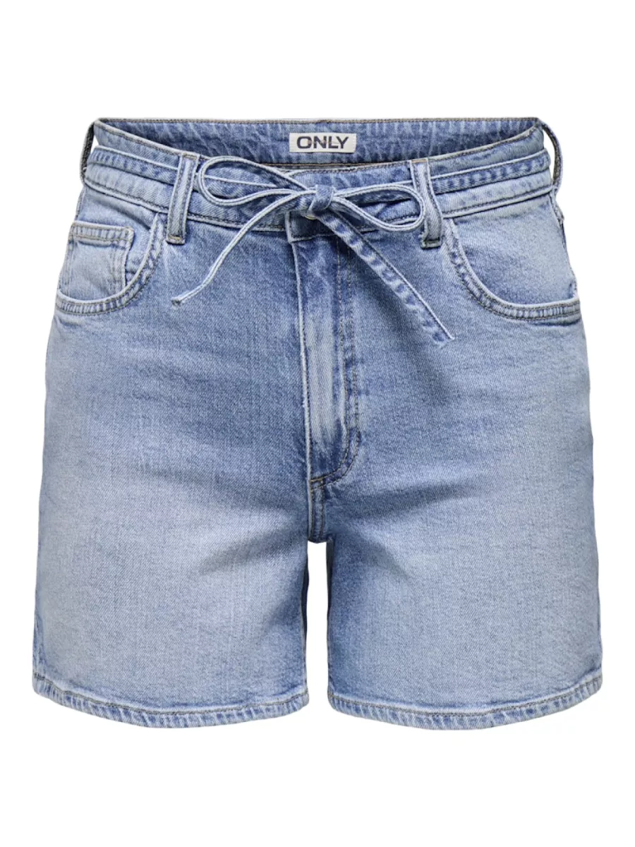 ONLY-ONLGIANNA MW BELTED SHORTS AZG DNM-15340706-Light Blue Denim-LICHT DENIM