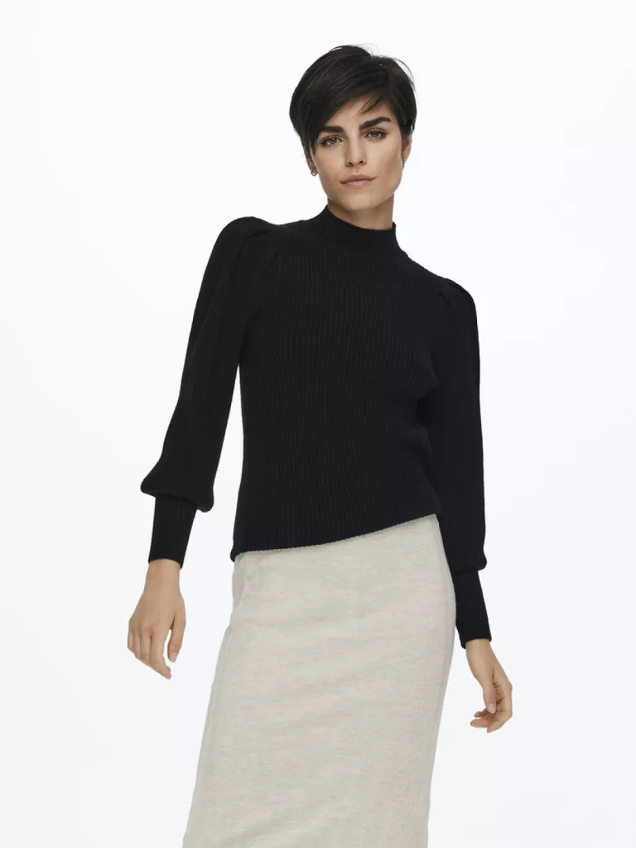 ONLY-ONLKATIA L/S HIGHNECK PULLOVER KNT-15232494-Black-BLACK