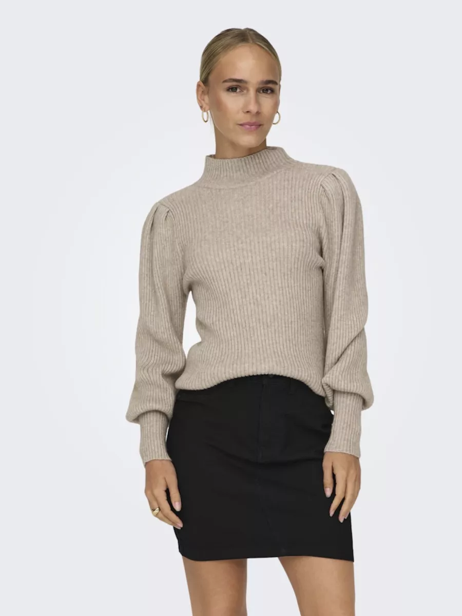 ONLY-ONLKATIA L/S HIGHNECK PULLOVER KNT-15232494-Mocha Meringue-MOKKA