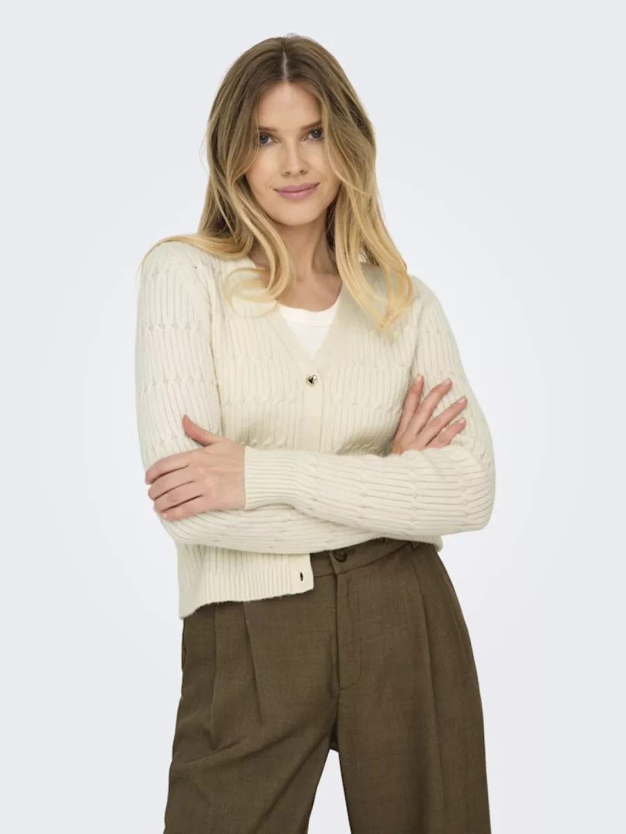 ONLY-ONLKATIA LS CABLE V-NECK CARDI KNT-15310902-Whitecap Gray-CREME
