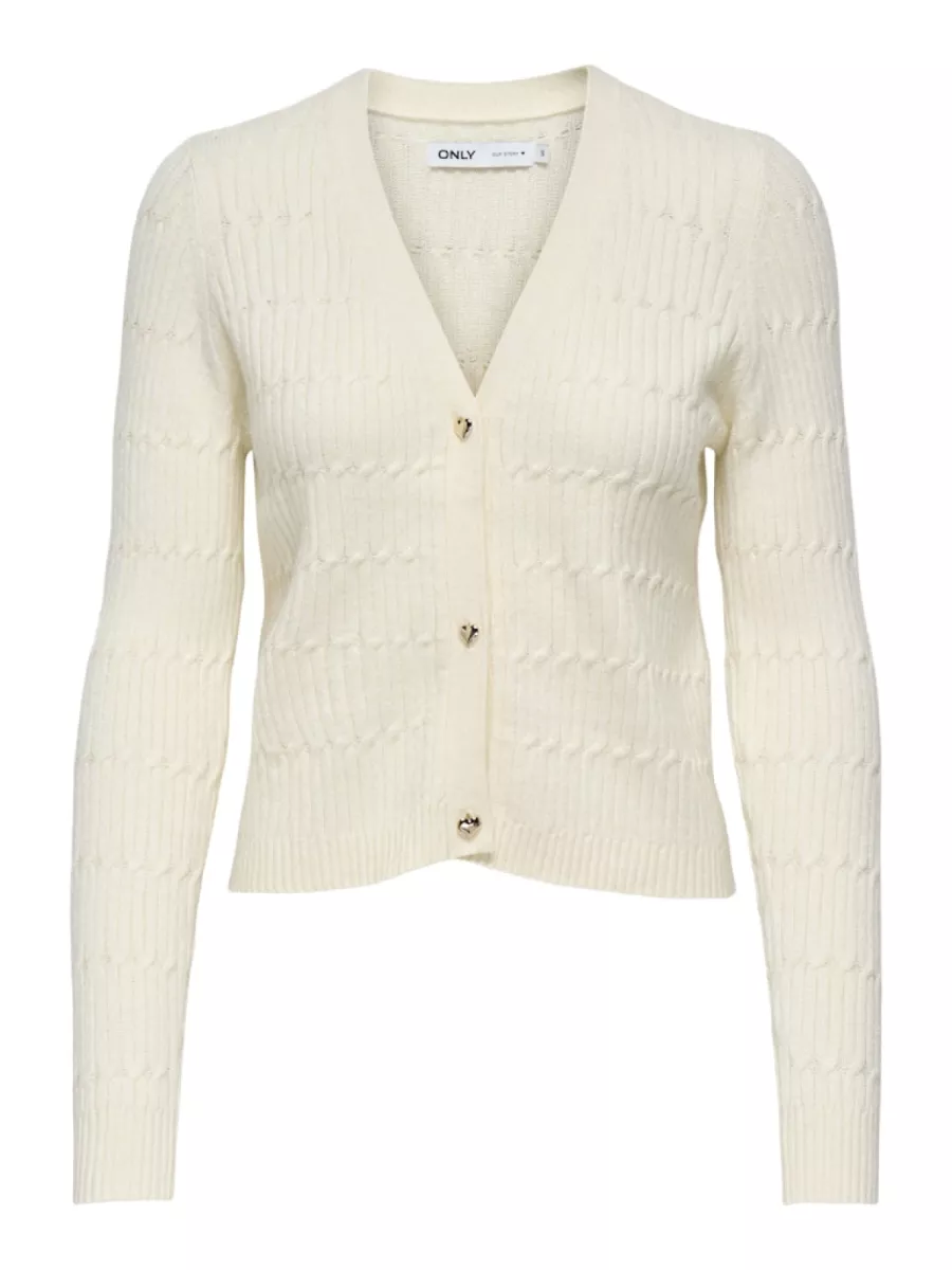 ONLY-ONLKATIA LS CABLE V-NECK CARDI KNT-15310902-Whitecap Gray-CREME