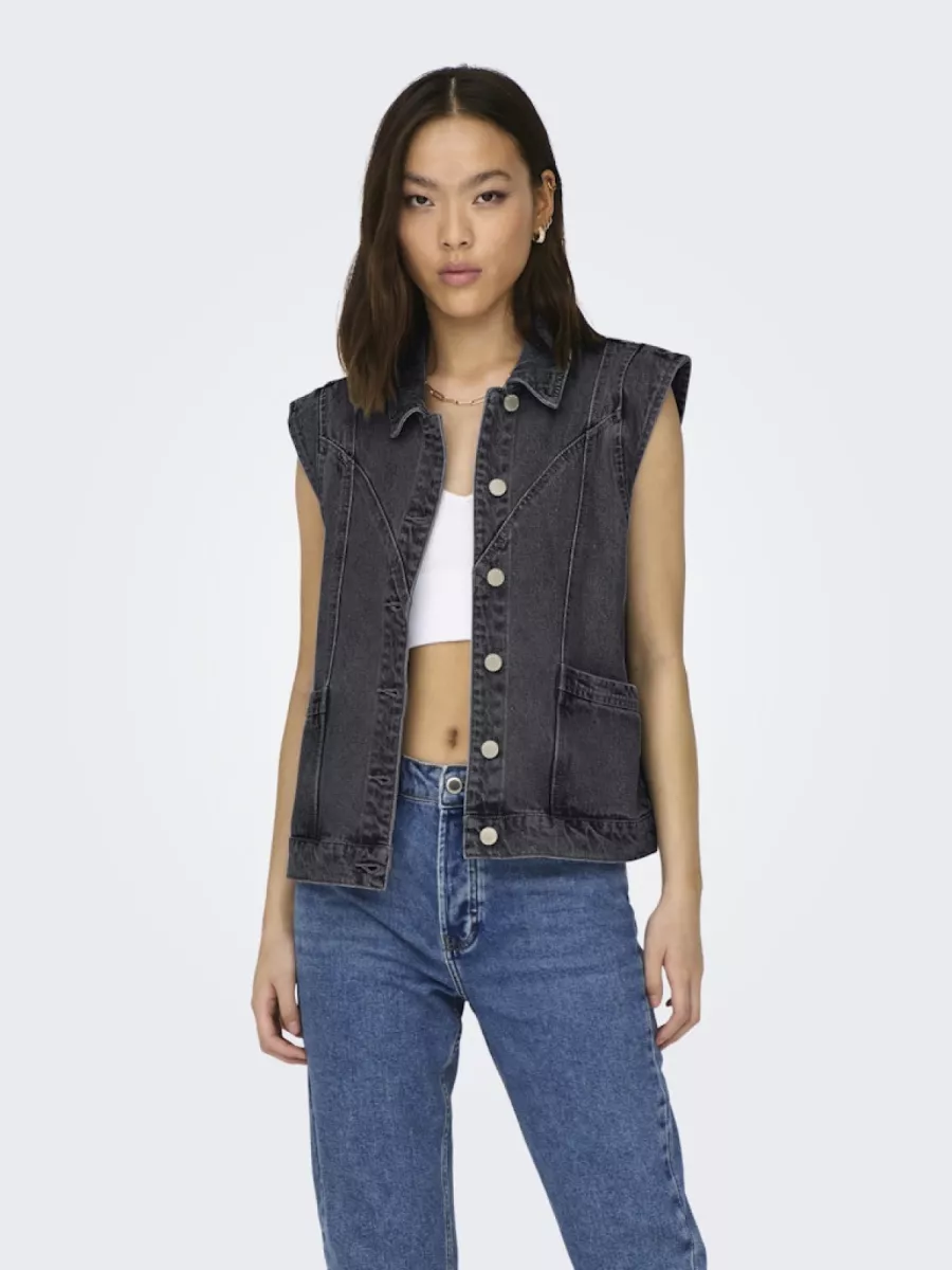 ONLY-ONLKENNEDY SL DNM WAISTCOAT BJ NOOS-15278041-Washed Black-ZWART