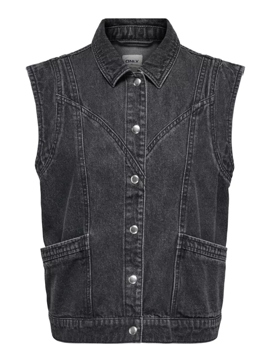ONLY-ONLKENNEDY SL DNM WAISTCOAT BJ NOOS-15278041-Washed Black-ZWART