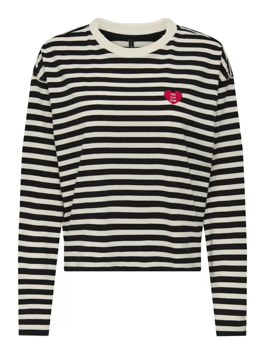 ONLY-ONLLIVINA L/S O-NECK STRIPE TOP PRI-15371241-Black-BLACK