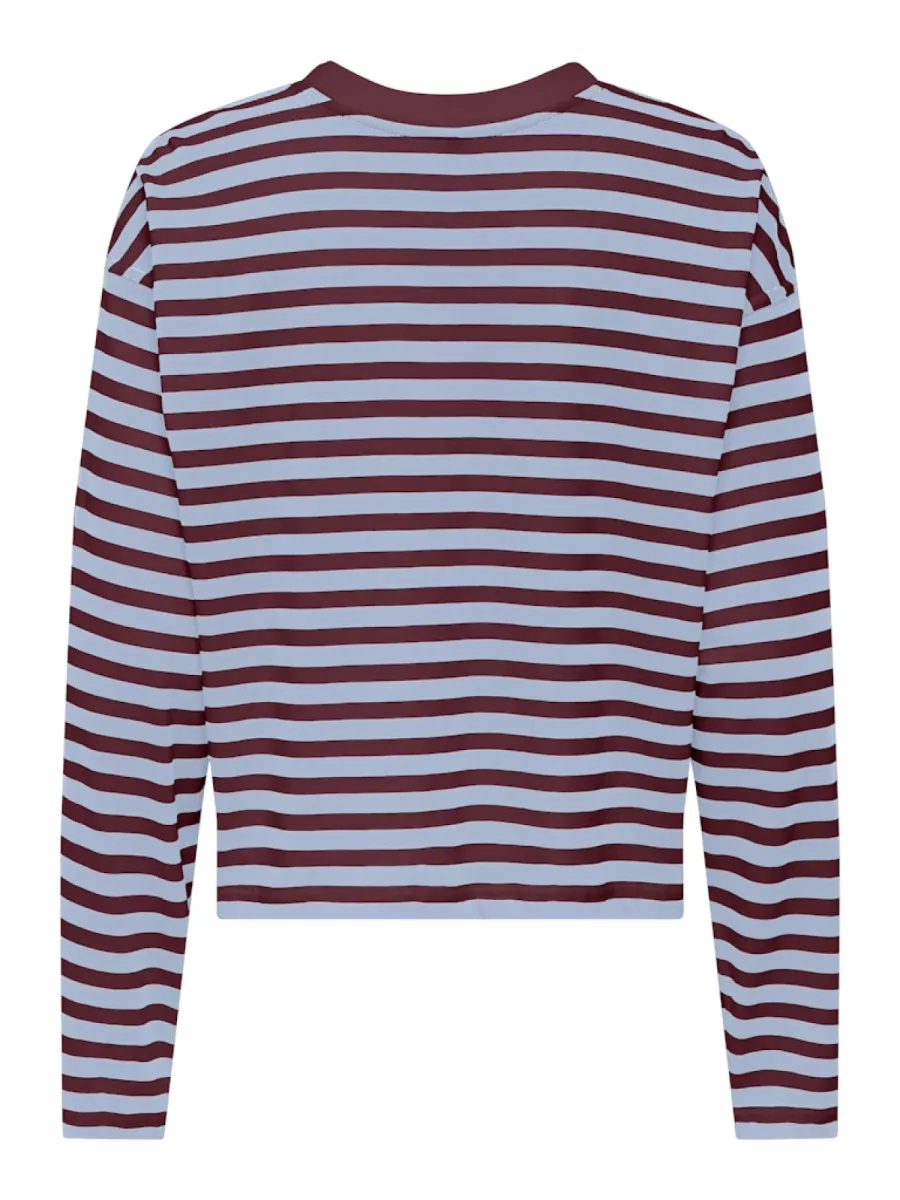 ONLY-ONLLIVINA L/S O-NECK STRIPE TOP PRI-15371241-Cabarnet-DONKER ROOD