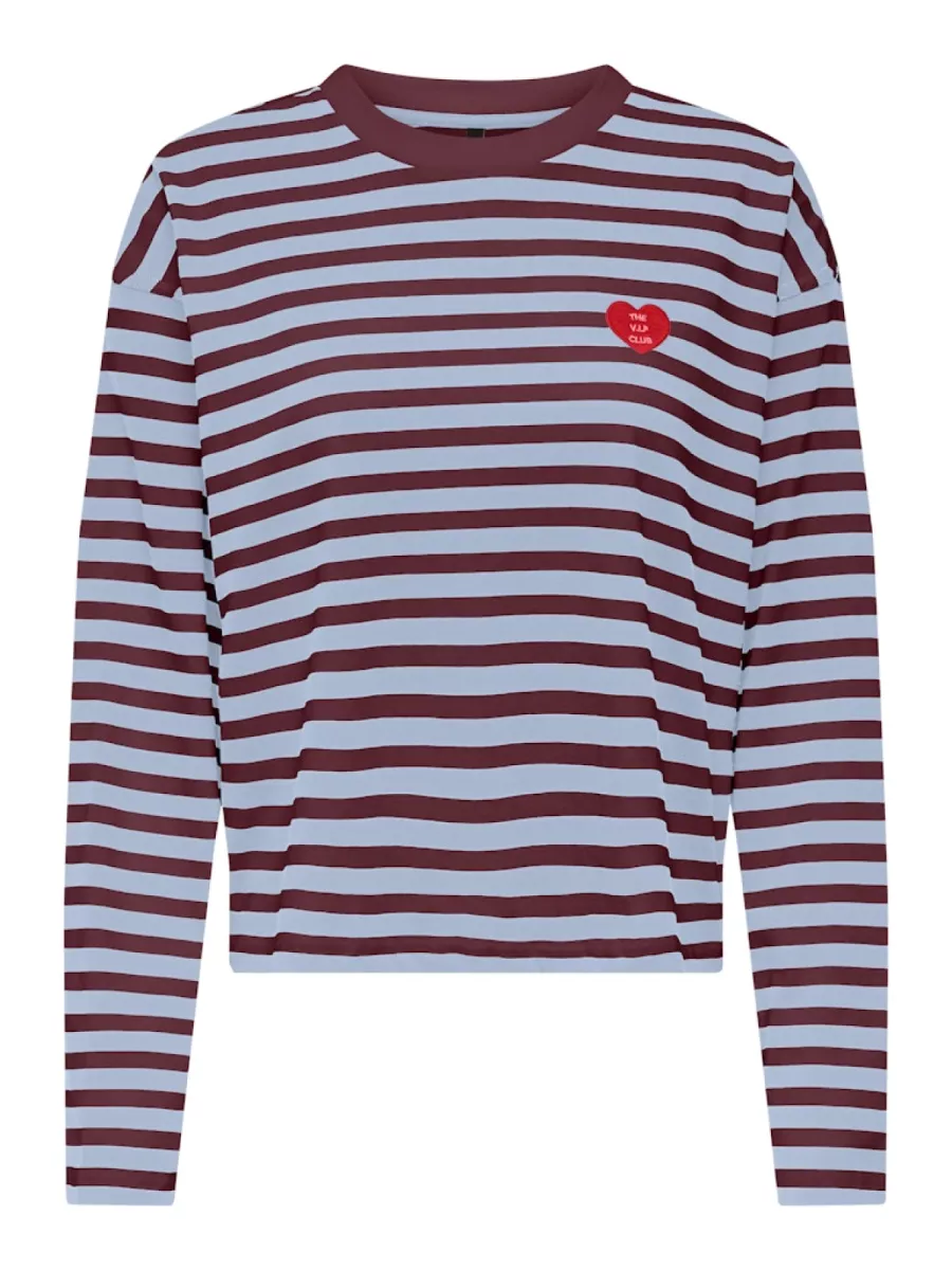 ONLY-ONLLIVINA L/S O-NECK STRIPE TOP PRI-15371241-Cabarnet-DONKER ROOD
