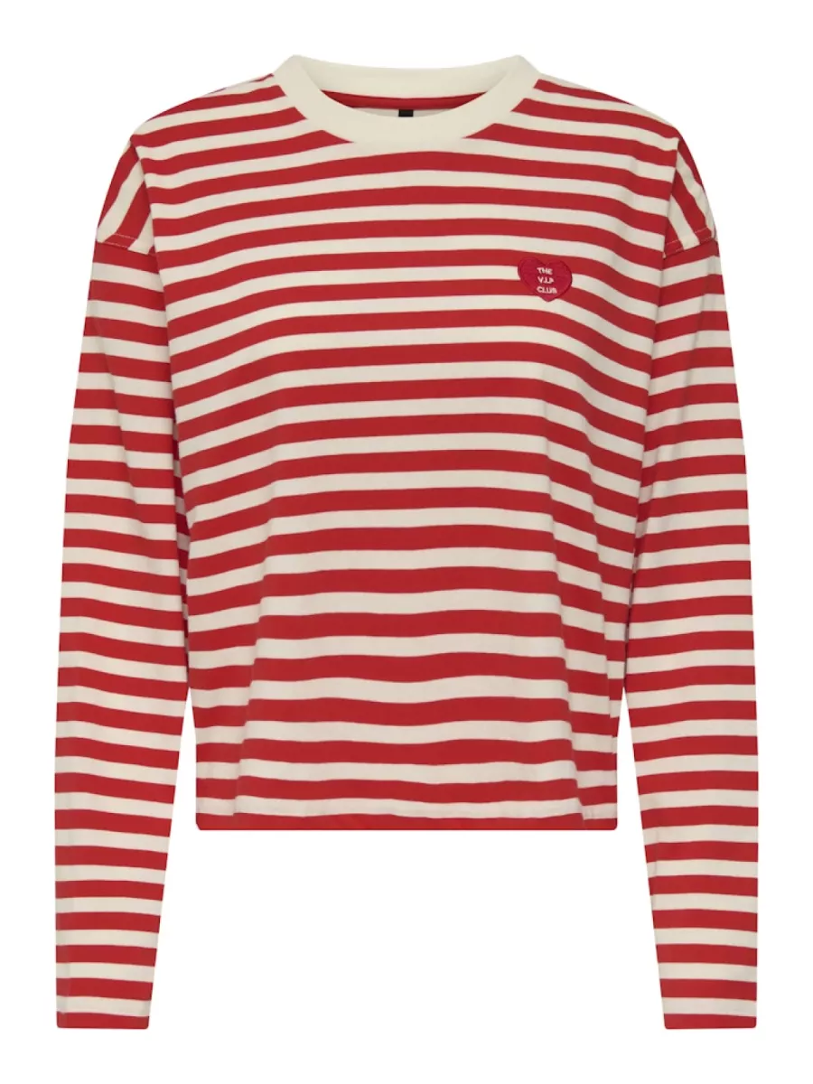 ONLY-ONLLIVINA L/S O-NECK STRIPE TOP PRI-15371241-High Risk Red-ROOD