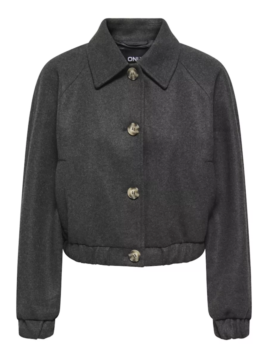 ONLY-ONLNANCY LIFE COLLAR JACKET CC OTW-15321922-Dark Grey Melange-DONKER GRIJS/GRAFIET