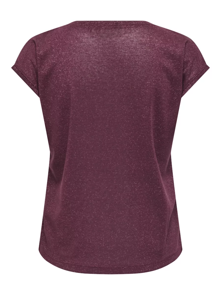 ONLY-ONLSILVERY S/S V NECK LUREX TOP JRS-15136069-Burgundy-BORDEAUX
