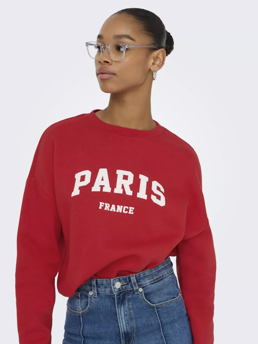 ONLY-ONLSWEAT LIFE L/S CREW O.SIZE STATE-15254183-True Red-ROOD