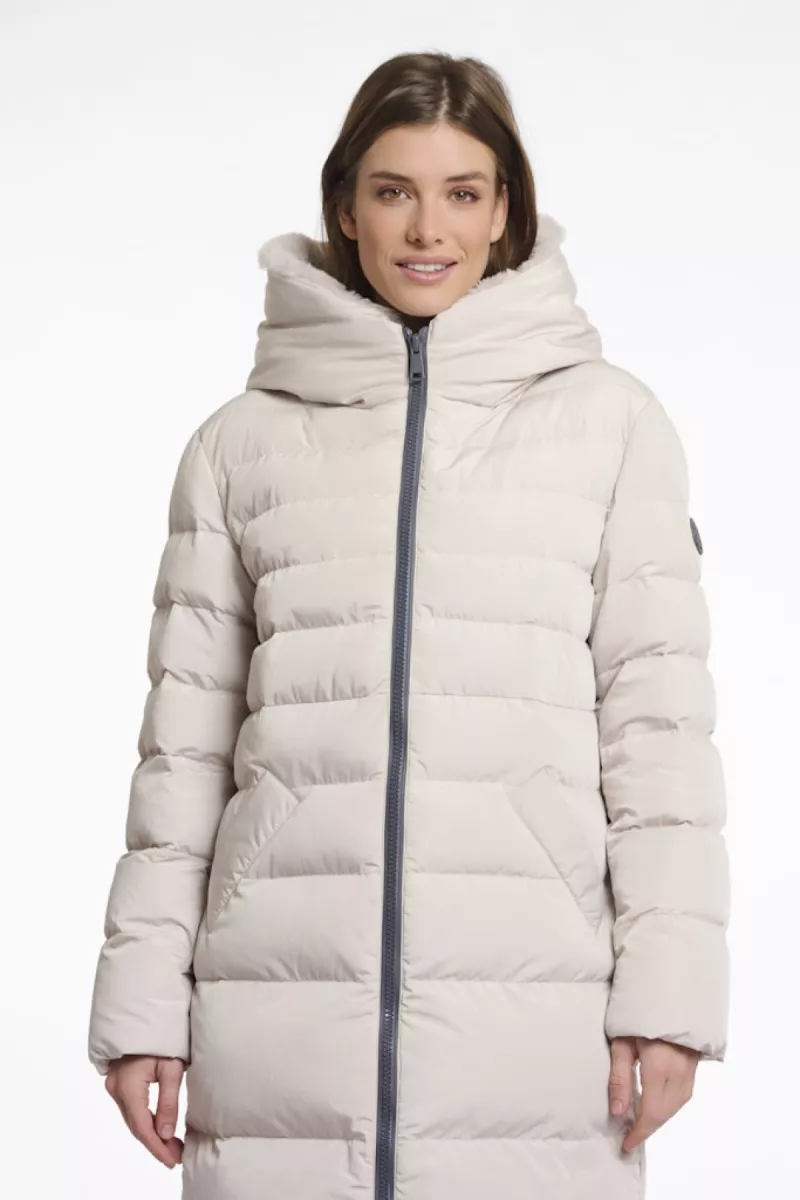 RINO & PELLE-Long Padded Hooded Coat With Faux Fur-Keilafur.7002511-10509 stone-STONE
