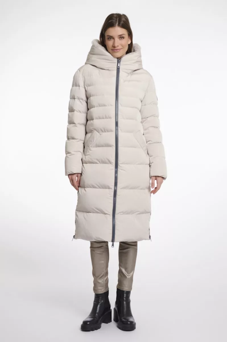 RINO & PELLE-Long Padded Hooded Coat With Faux Fur-Keilafur.7002511-10509 stone-STONE