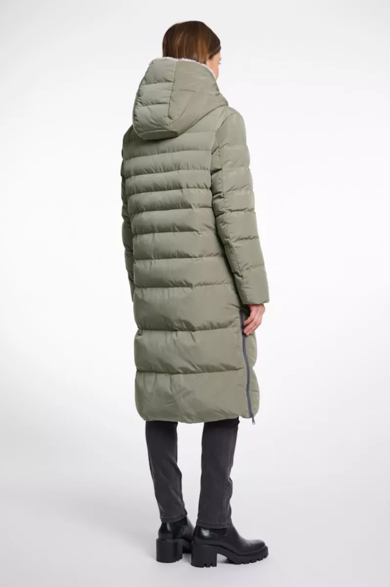 RINO & PELLE-Long Padded Hooded Coat With Faux Fur-Keilafur.7002511-10917 Green Ash Stone-LEGERGROEN