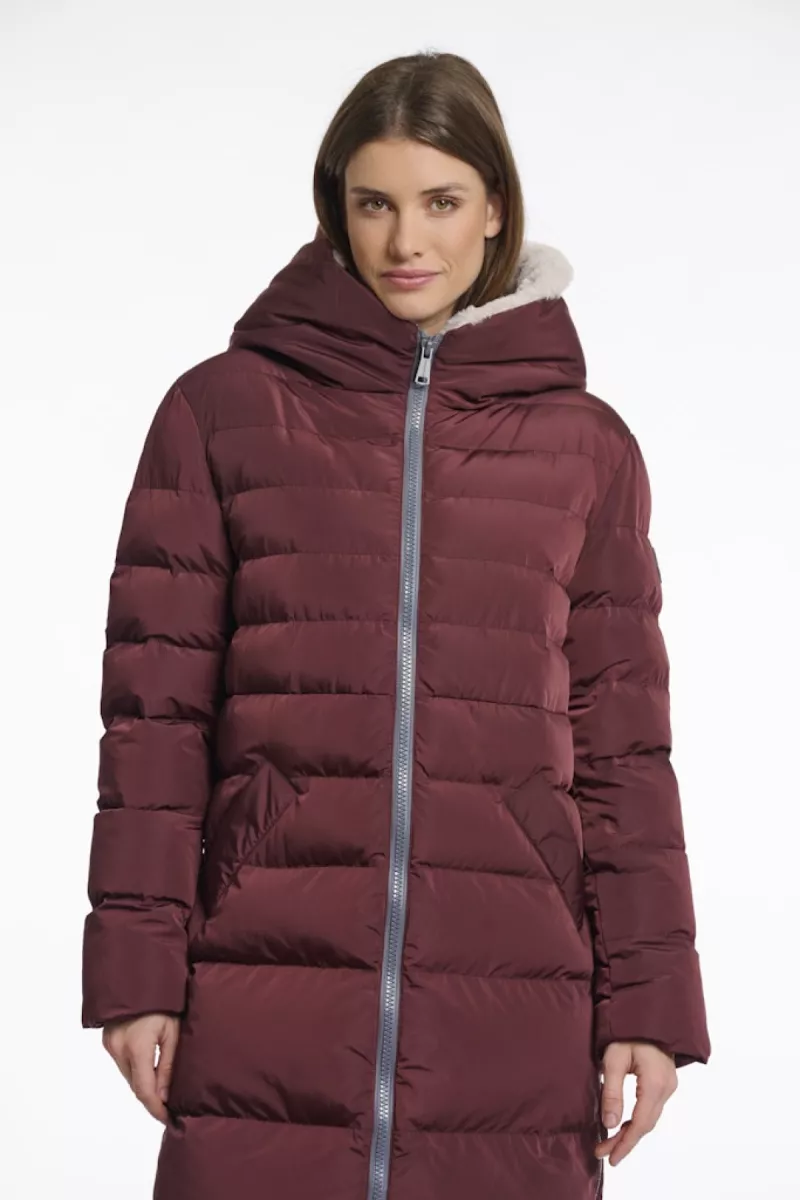 RINO & PELLE-Long Padded Hooded Coat With Faux Fur-Keilafur.7002511-10918 Chocolate Bean Stone-BORDEAUX
