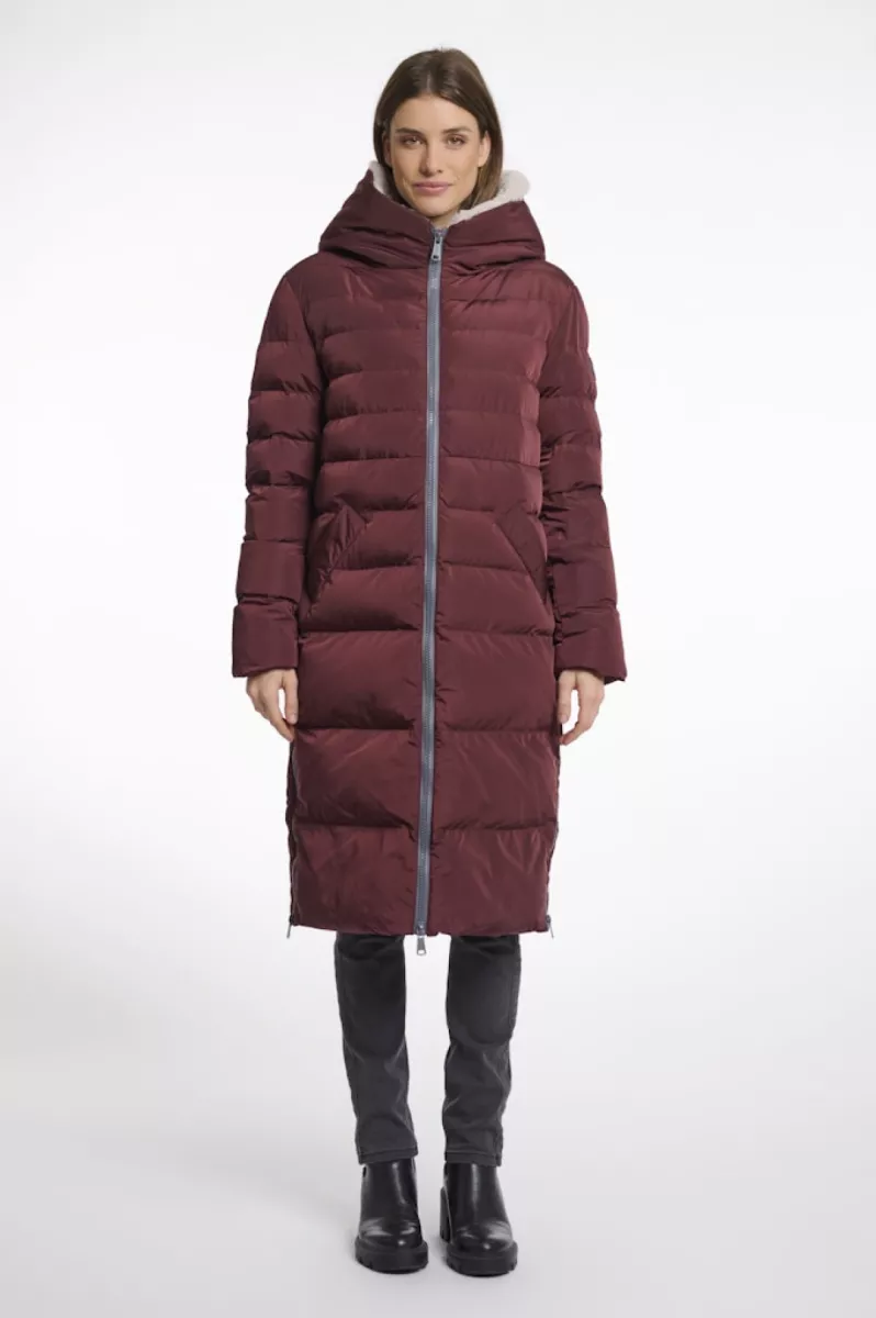 RINO & PELLE-Long Padded Hooded Coat With Faux Fur-Keilafur.7002511-10918 Chocolate Bean Stone-BORDEAUX