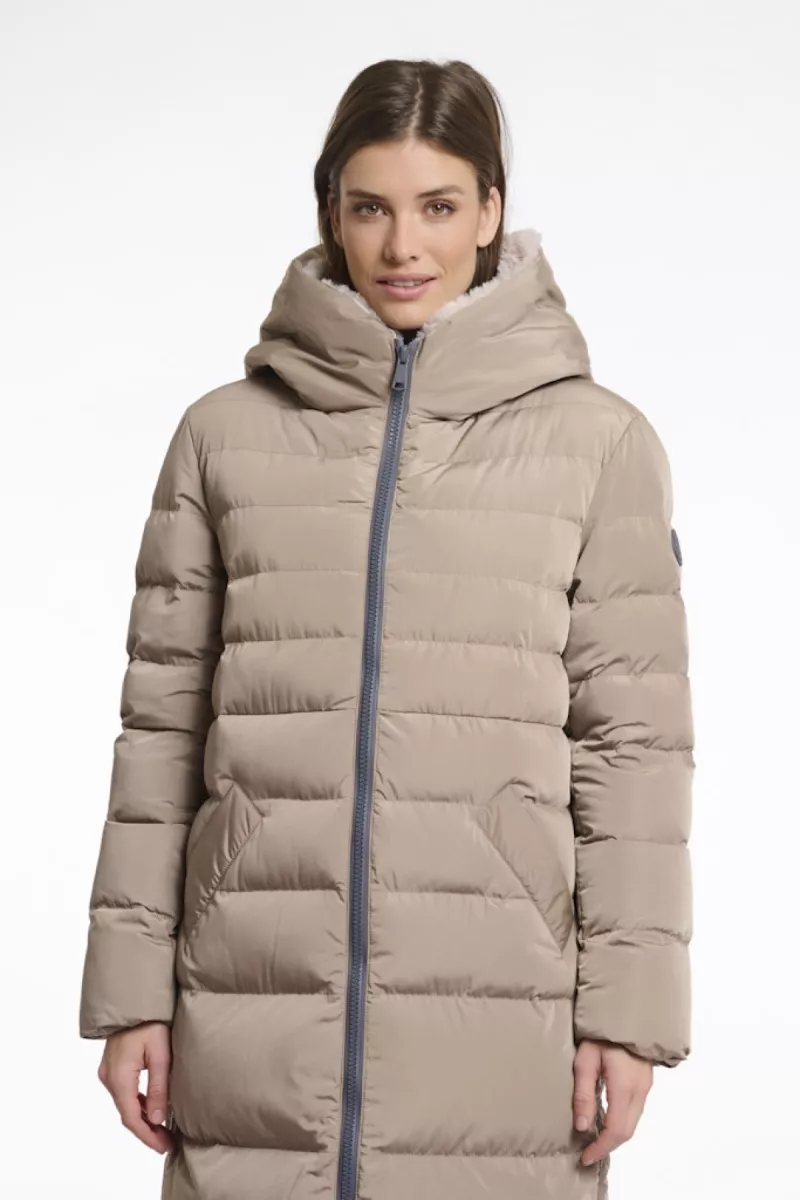 RINO & PELLE-Long Padded Hooded Coat With Faux Fur-Keilafur.7002511-10920 Toffee Stone-CAFE