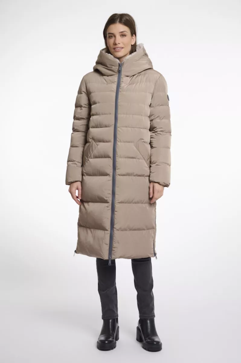 RINO & PELLE-Long Padded Hooded Coat With Faux Fur-Keilafur.7002511-10920 Toffee Stone-CAFE