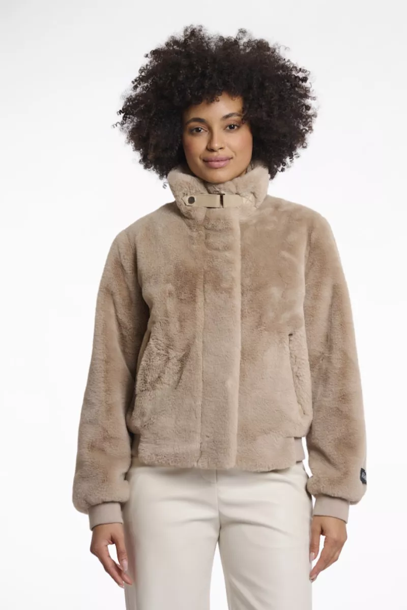 RINO & PELLE-Short Fake Fur Jacket-Ambra.7002511-10866 Oat-ZAND