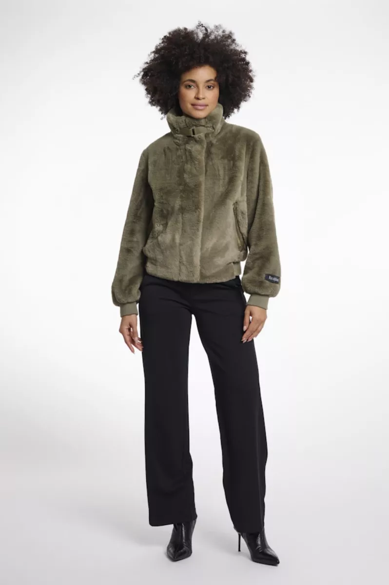 RINO & PELLE-Short Fake Fur Jacket-Ambra.7002511-10867 Green Ash-GROEN