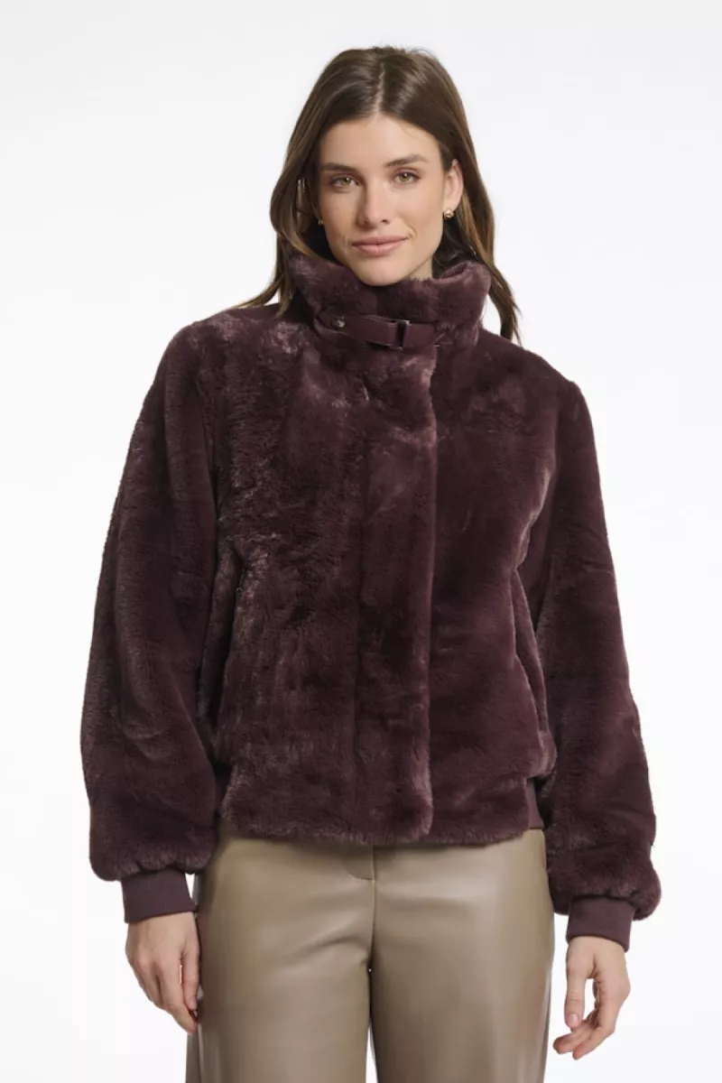 RINO & PELLE-Short Fake Fur Jacket-Ambra.7002511-10873 Chocolate Bean-CHOCOLADE