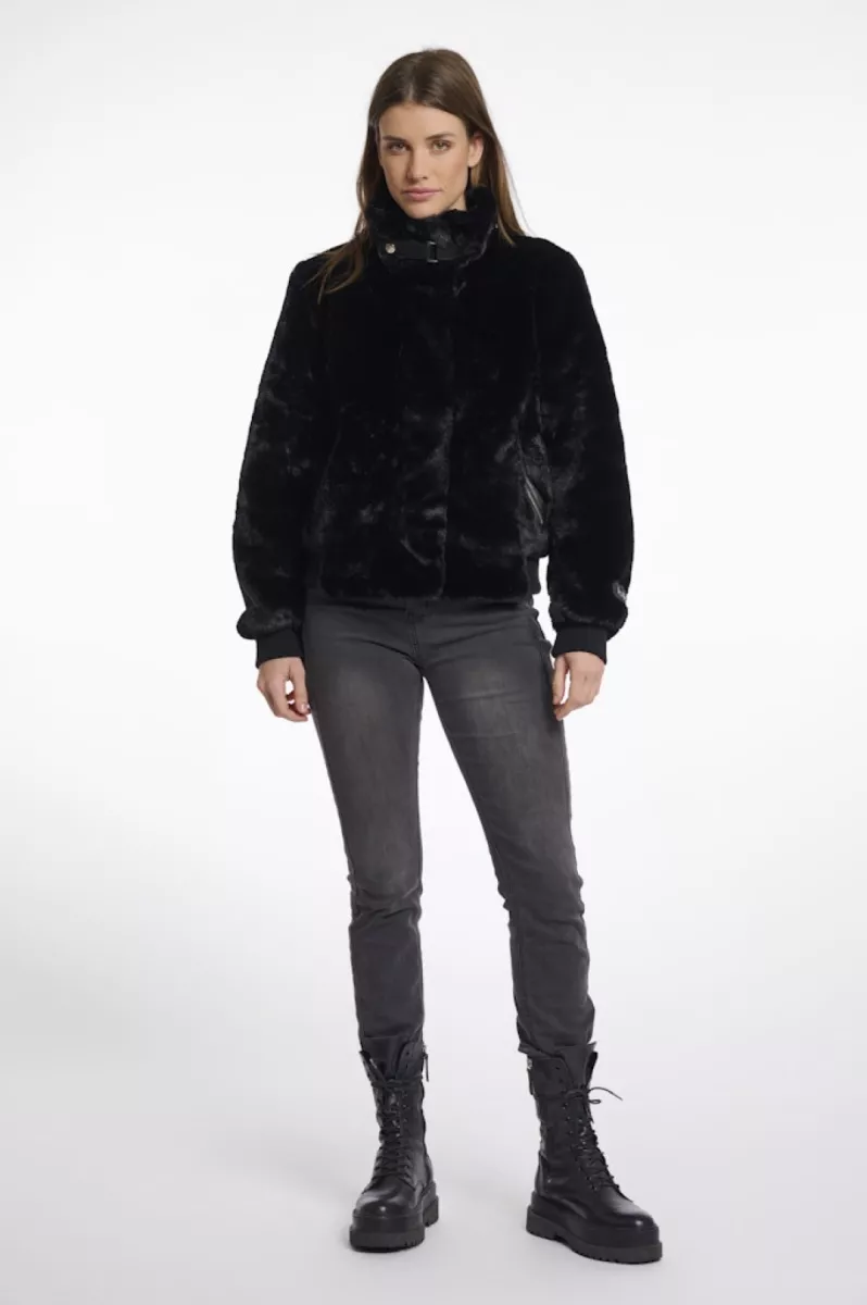 RINO & PELLE-Short Fake Fur Jacket-Ambra.7002511-9900 Black-BLACK