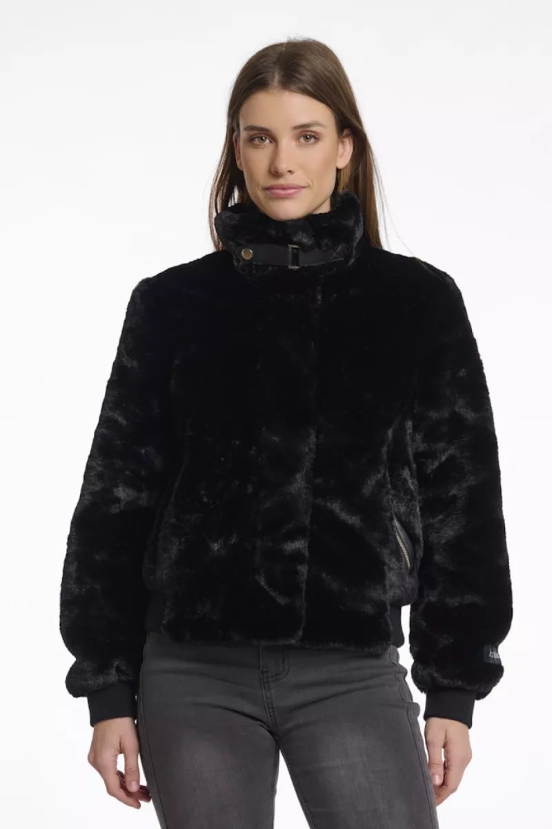 RINO & PELLE-Short Fake Fur Jacket-Ambra.7002511-9900 Black-BLACK
