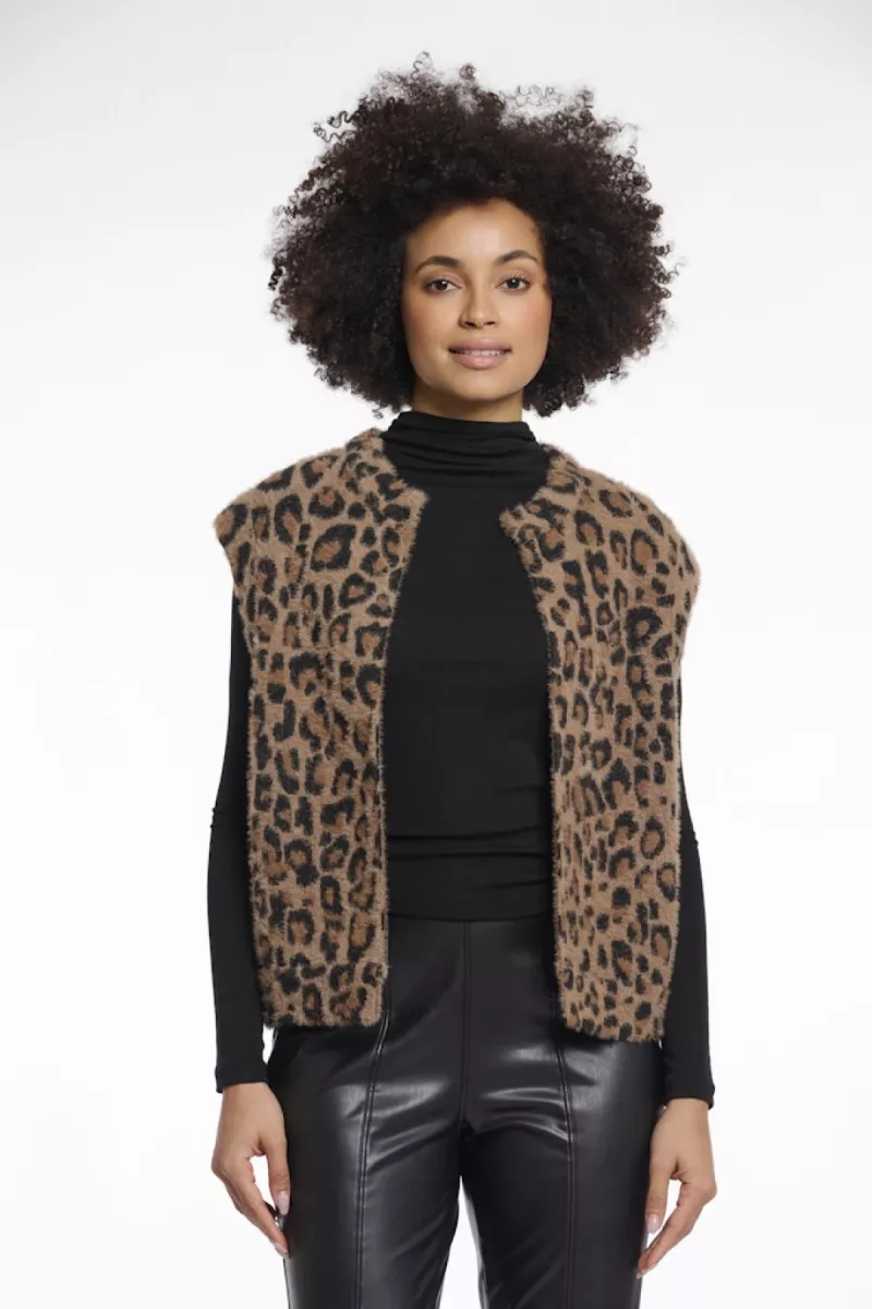RINO & PELLE-Short Waistcoat-Elona.5012511-8980 Leopard-BRUIN COMBINATIES