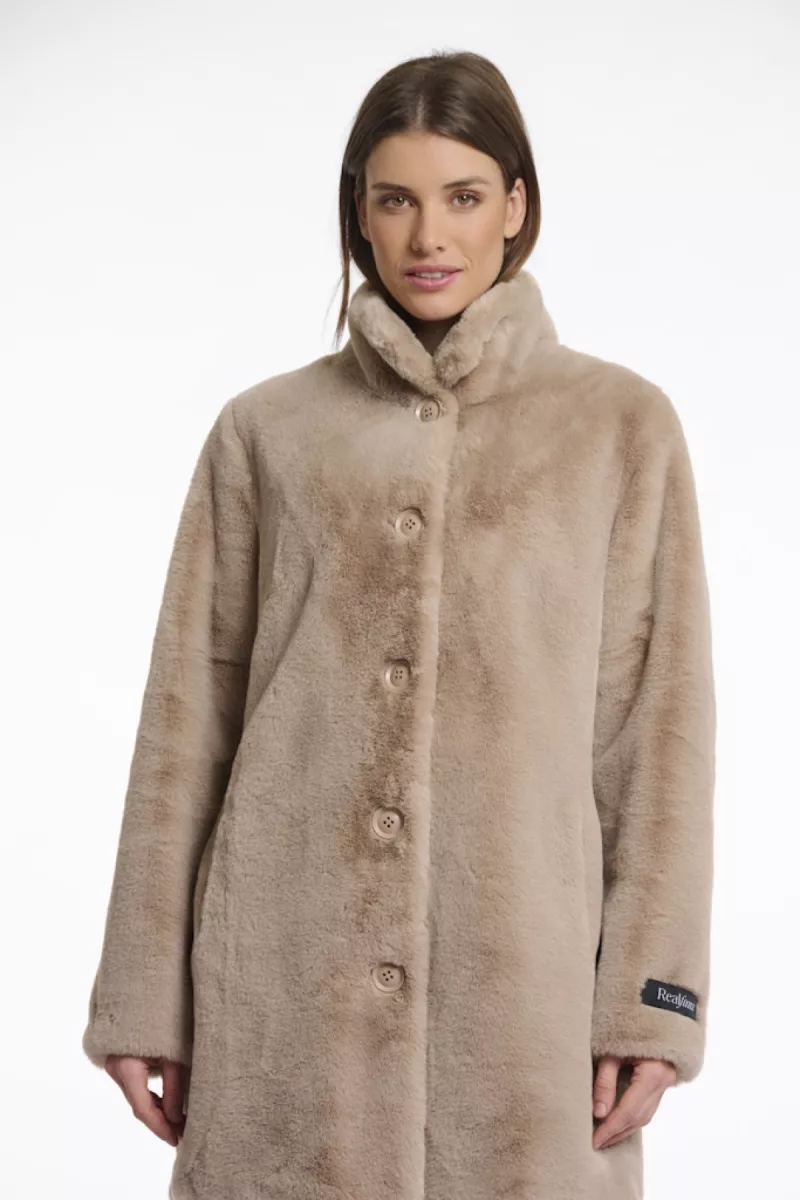 RINO & PELLE-Single Breasted Fake Fur Jacket-Nonna.7002511-10866 Oat-ZAND