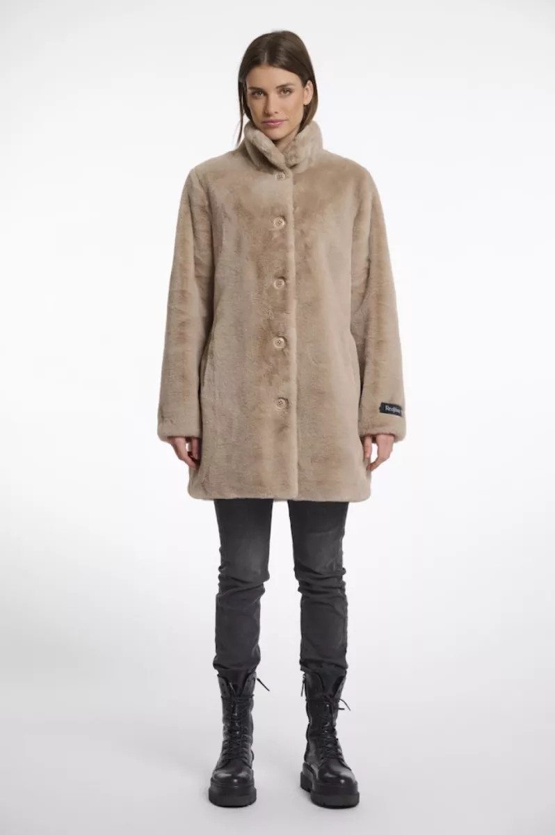 RINO & PELLE-Single Breasted Fake Fur Jacket-Nonna.7002511-10866 Oat-ZAND
