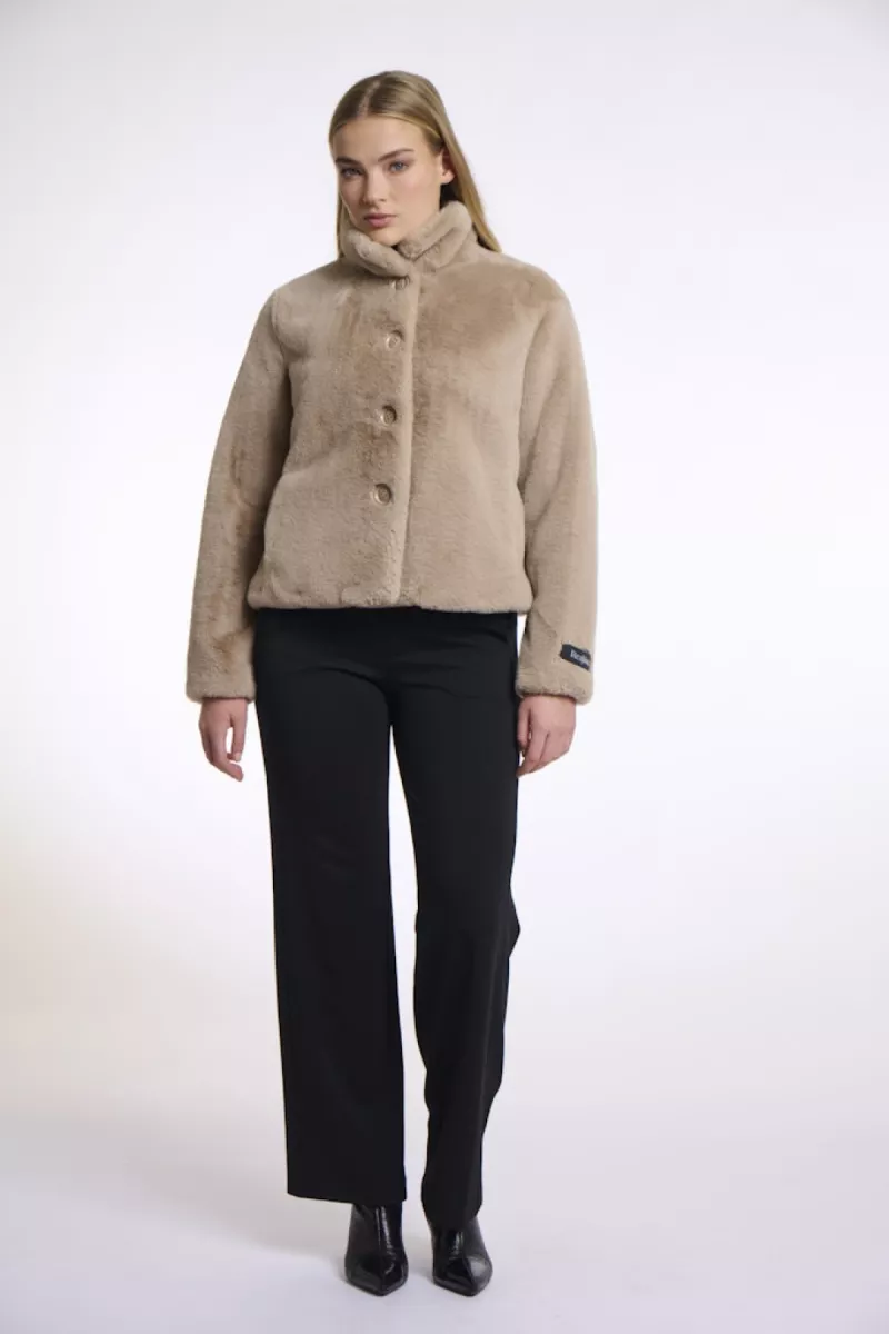 RINO & PELLE-Single Breasted Fake Fur Jacket-Vie.7002511-10866 Oat-ZAND