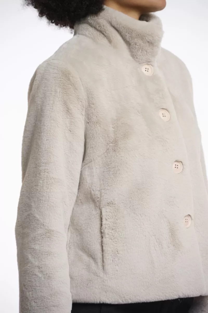 RINO & PELLE-Single Breasted Fake Fur Jacket-Vie.7002511-9030 Birch-CREME
